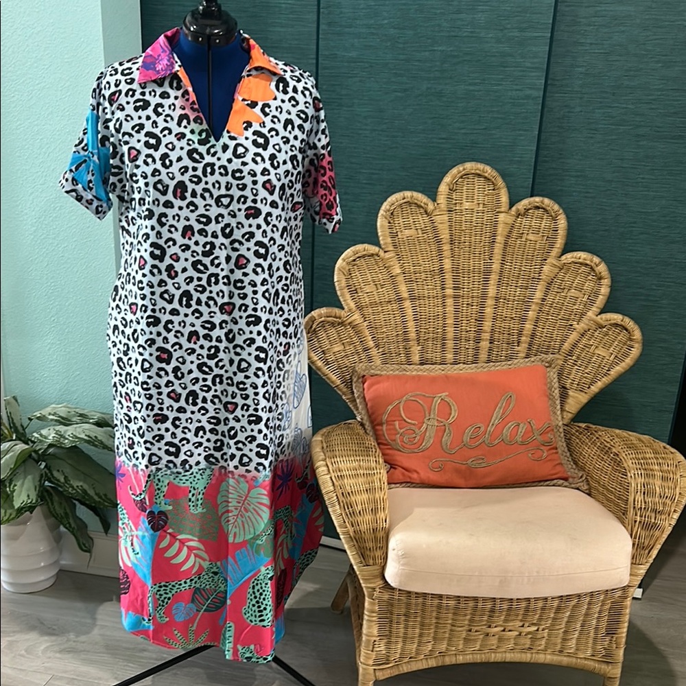 Amazon Casual Pink and Orange Polo Maxi Dress
